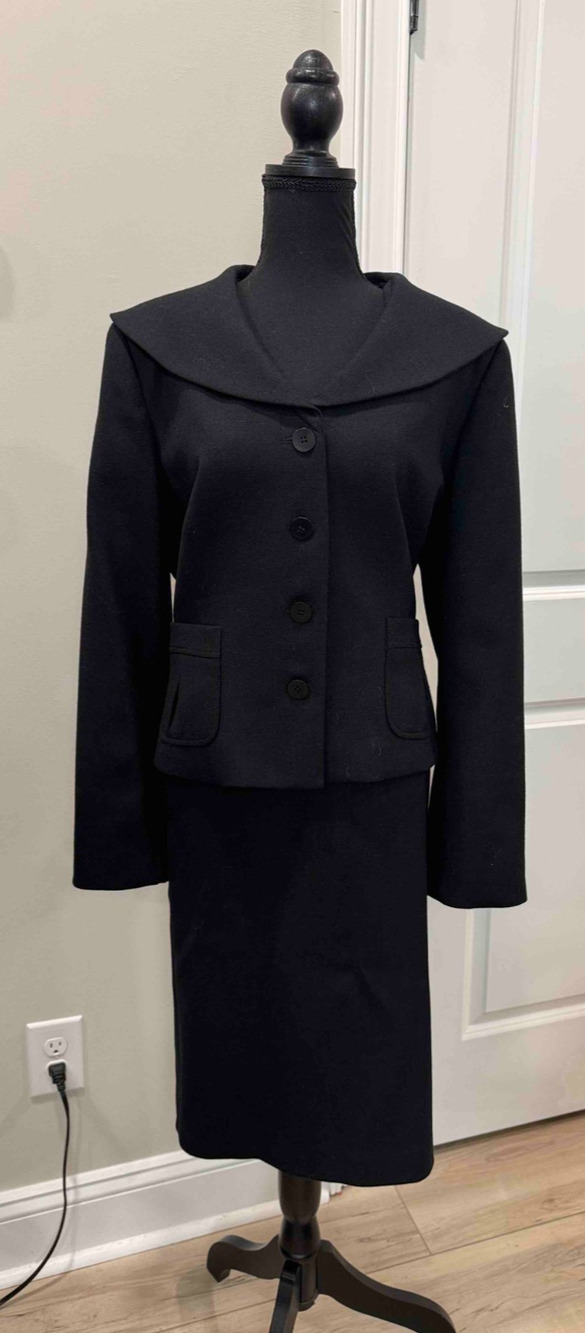 Talbots 2-Piece Suit Pencil Skirt Black Blazer Women Size 16 Wool Shawl Collar